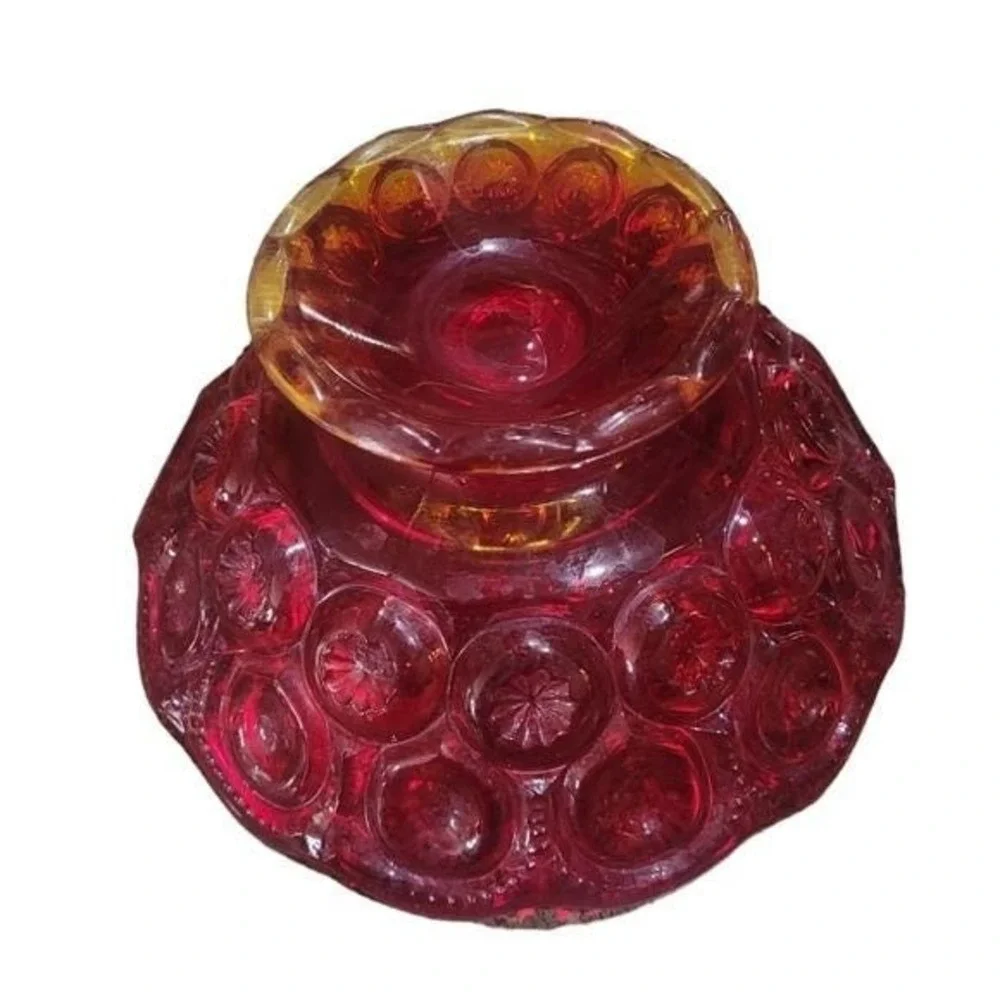 L.E. Smith‎ Moon and Star Amberina Glass Candy Dish Compote Red Orange Vintage